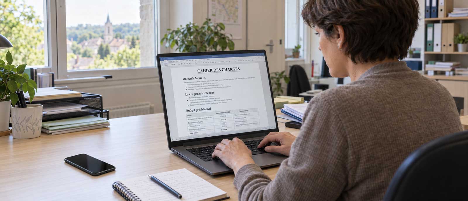 Élu municipal et technicien consultant un plan de parc canin sur tablette
