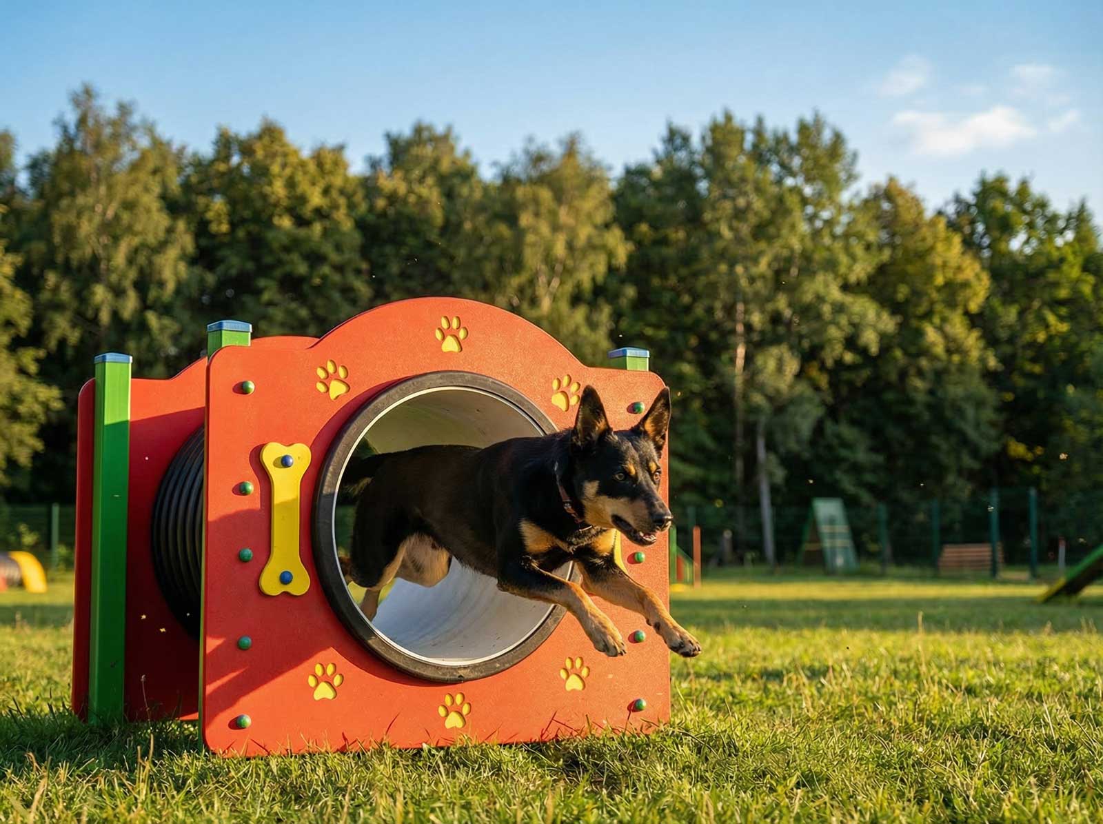 Propriétaire et son chien dans un parc d'agility canine municipal