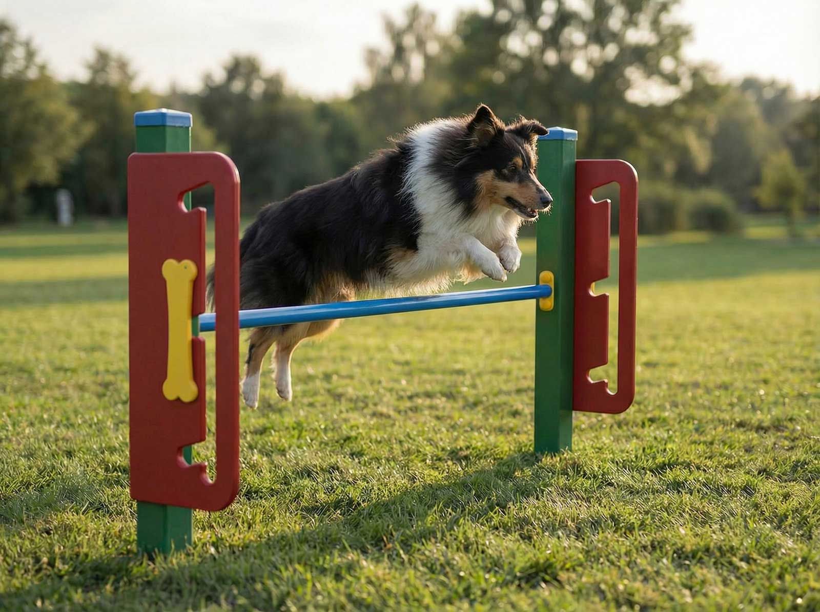 Parc d'agility canine avec chien en action dans une commune française